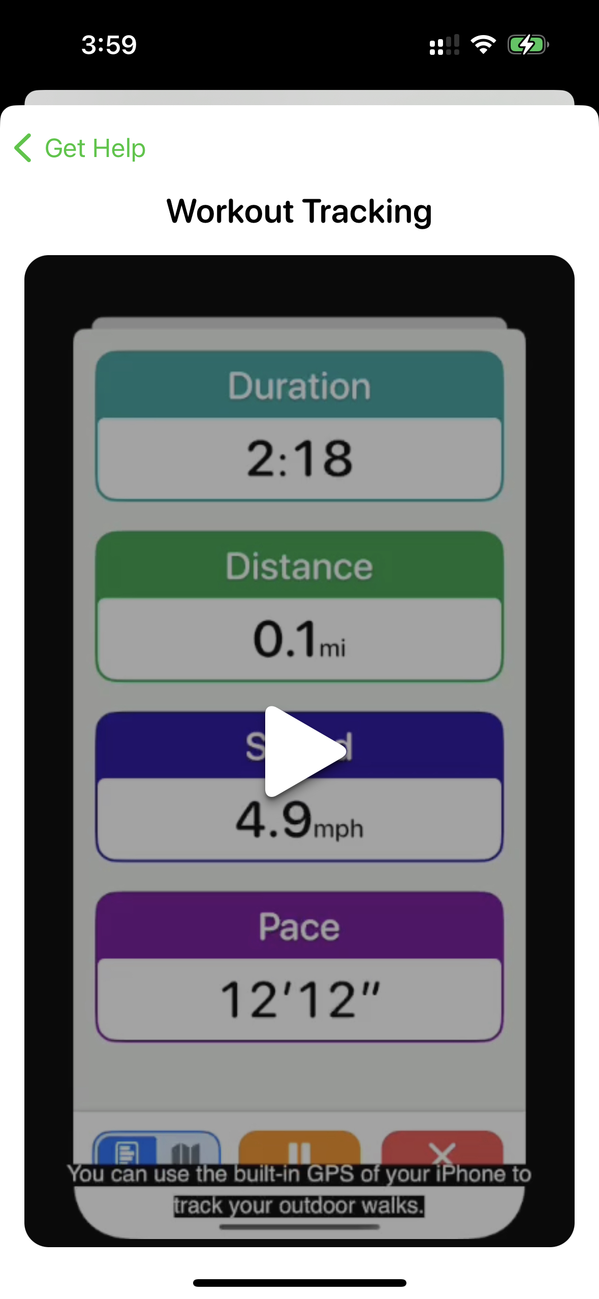 screenshot of a video player in pedometer++