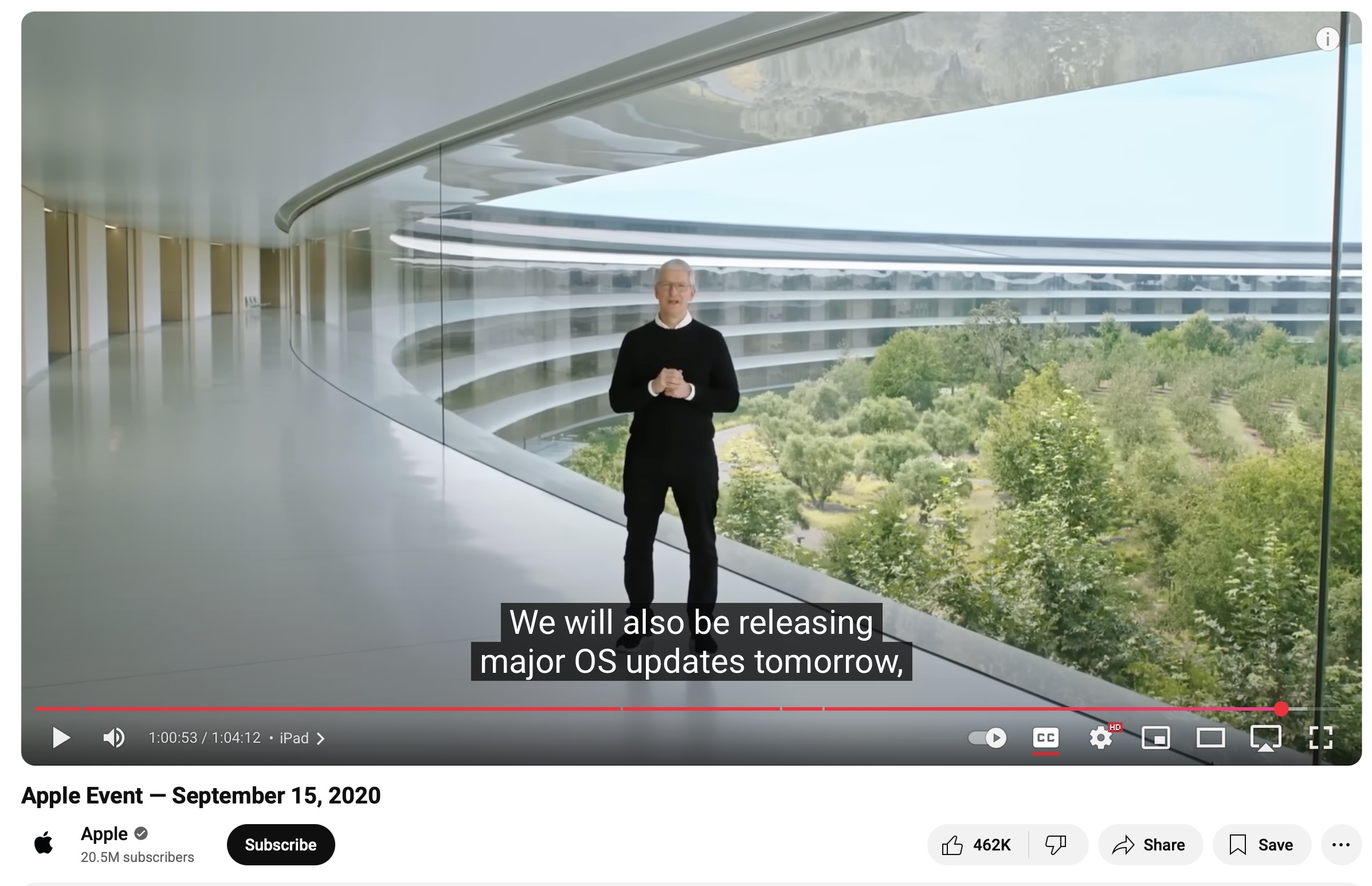 Tim Cook saying iOS 14 will come out tomorrow